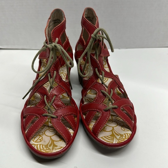 Fly London Lace Up Leather High Heel Open Toe Shoes Sandals Red Size 37 6.5 - 7 - Picture 11 of 13